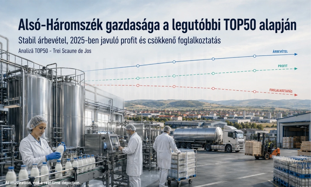 Alsó-Háromszék gazdasága: stabil árbevétel, 2025-ben javuló profit és csökkenő foglalkoztatás